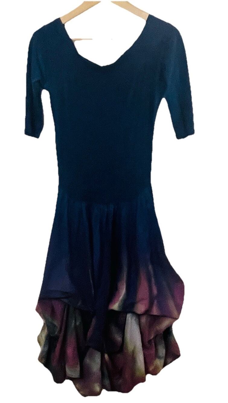 Luna Luz 80s Tie Dye Bubble Hem Dress Boho Stretch Off Shoulder Blue Purple Sm